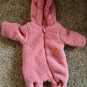 Pink Fleece Hooded Baby One-Piece LIKE NEW!!